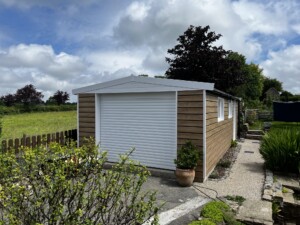 White Rose Buildings | New Insulated Garage with Shadow plank Turner Oak malt finish